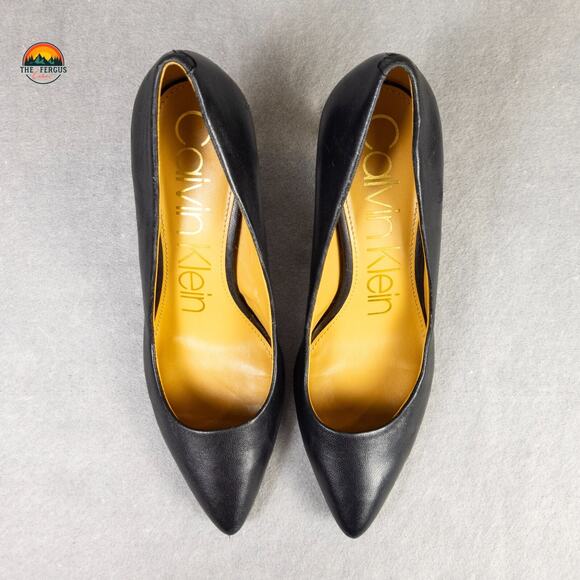 Calvin Klein KAMARA Pump Stiletto Heels Black Leather Corpcore Women's Size 8.5 - Picture 7 of 13